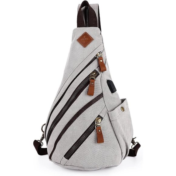 DAVIDNILE Man Canvas Leather Sling Crossbody Casual Daypacks